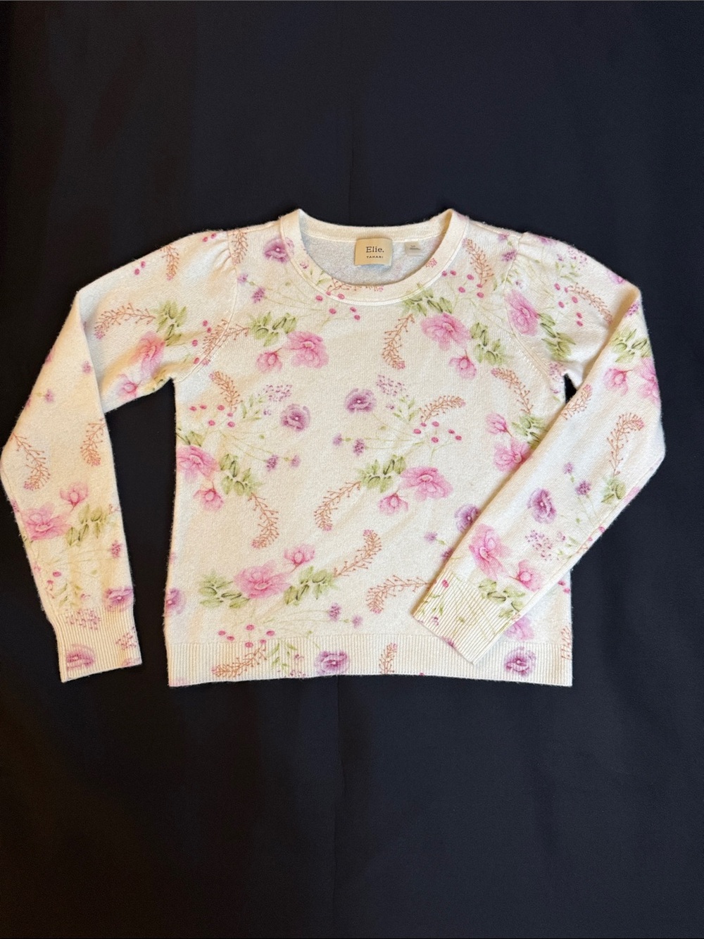 Elie Tahari - Cashmere Cream Floral Crewneck Sweater  / XS
